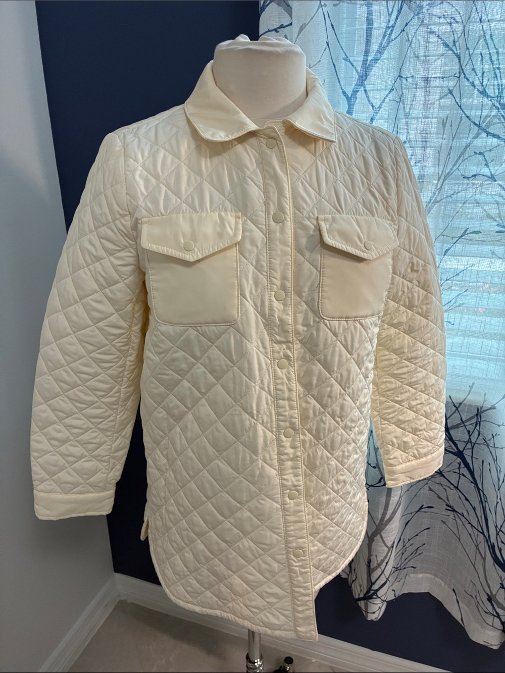 Talbots Cream Quilted Snap-Front Jacket
